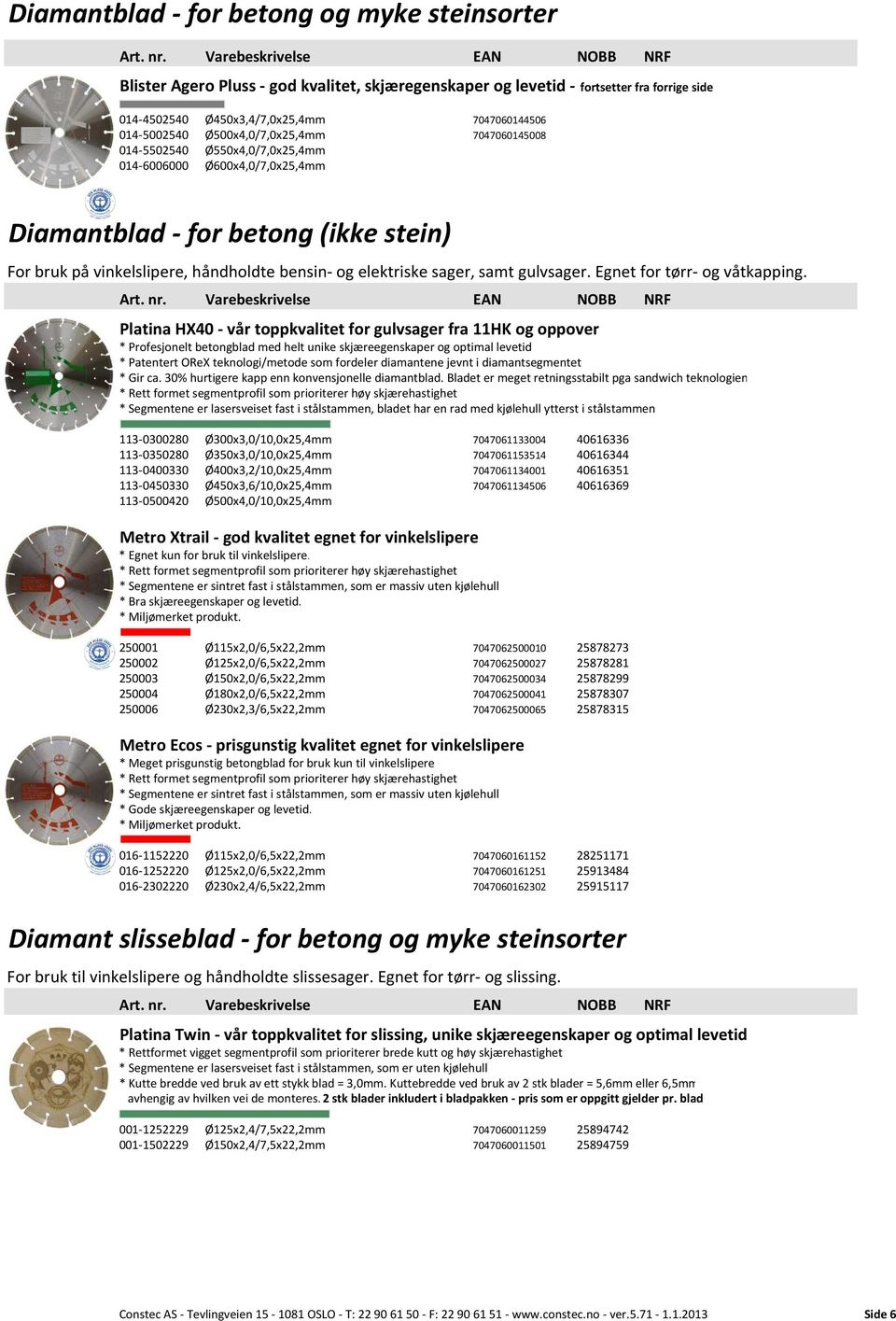 samt gulvsager. Egnet for tørr og våtkapping.