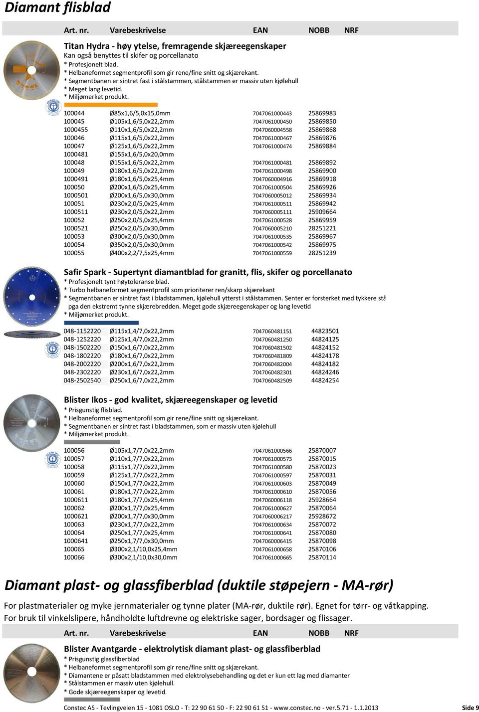 100044 Ø85x1,6/5,0x15,0mm 7047061000443 25869983 100045 Ø105x1,6/5,0x22,2mm 7047061000450 25869850 1000455 Ø110x1,6/5,0x22,2mm 7047060004558 25869868 100046 Ø115x1,6/5,0x22,2mm 7047061000467 25869876