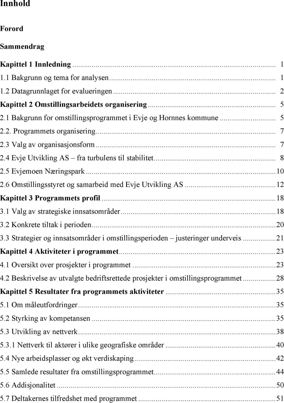 5 Evjemoen Næringspark... 10 2.6 Omstillingsstyret og samarbeid med Evje Utvikling AS... 12 Kapittel 3 Programmets profil... 18 3.1 Valg av strategiske innsatsområder... 18 3.2 Konkrete tiltak i perioden.