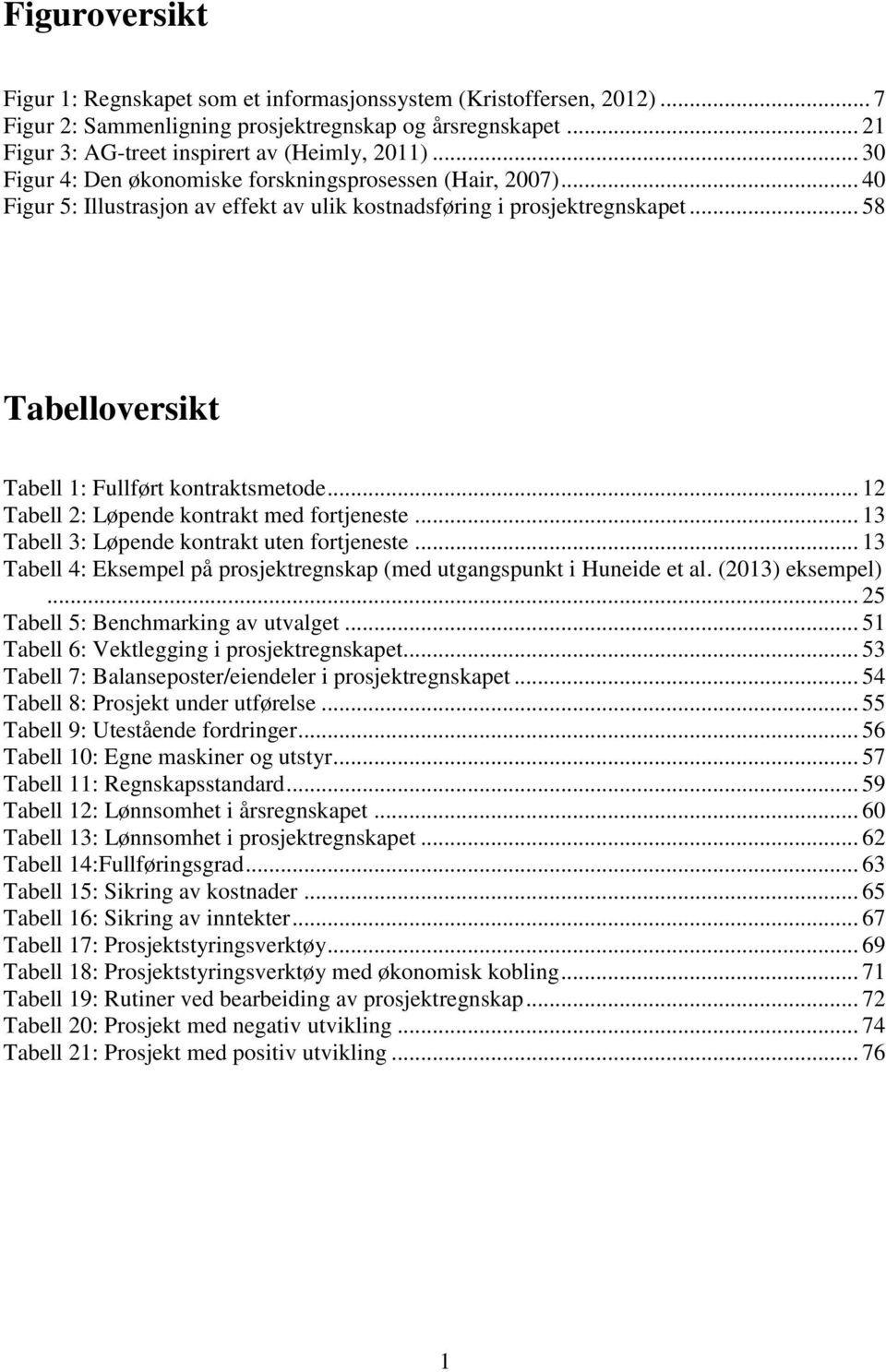 .. 12 Tabell 2: Løpende kontrakt med fortjeneste... 13 Tabell 3: Løpende kontrakt uten fortjeneste... 13 Tabell 4: Eksempel på prosjektregnskap (med utgangspunkt i Huneide et al. (2013) eksempel).