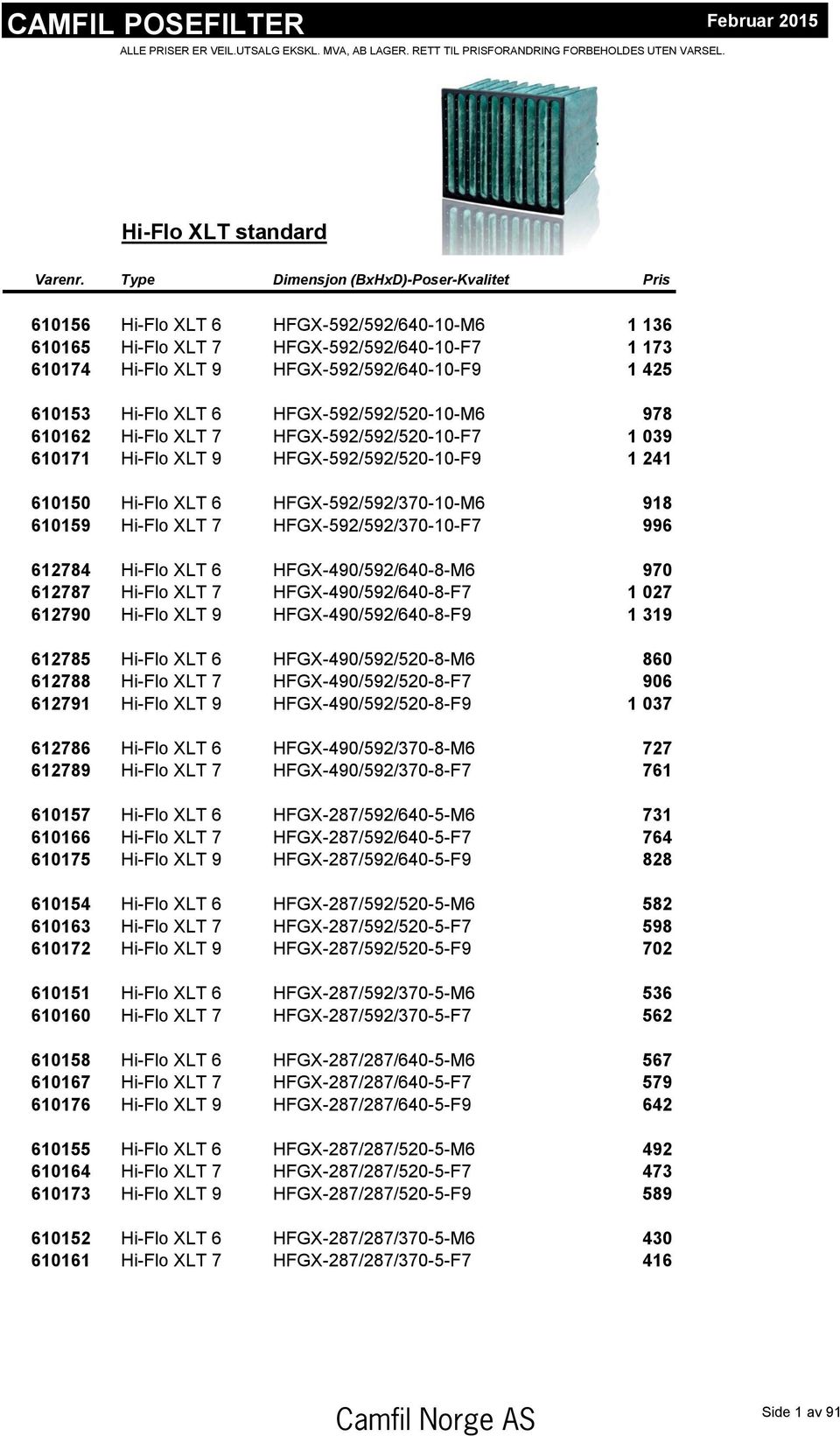 Hi-Flo XLT 6 HFGX-592/592/520-10-M6 978 610162 Hi-Flo XLT 7 HFGX-592/592/520-10-F7 1 039 610171 Hi-Flo XLT 9 HFGX-592/592/520-10-F9 1 241 610150 Hi-Flo XLT 6 HFGX-592/592/370-10-M6 918 610159 Hi-Flo