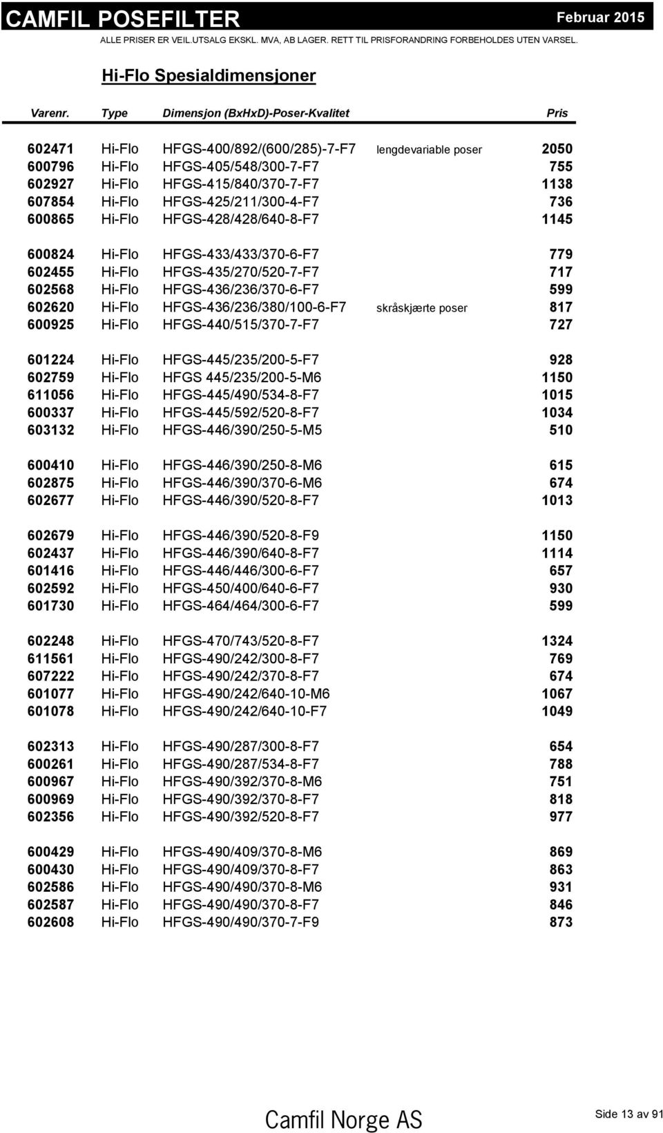 Hi-Flo HFGS-425/211/300-4-F7 736 600865 Hi-Flo HFGS-428/428/640-8-F7 1145 600824 Hi-Flo HFGS-433/433/370-6-F7 779 602455 Hi-Flo HFGS-435/270/520-7-F7 717 602568 Hi-Flo HFGS-436/236/370-6-F7 599