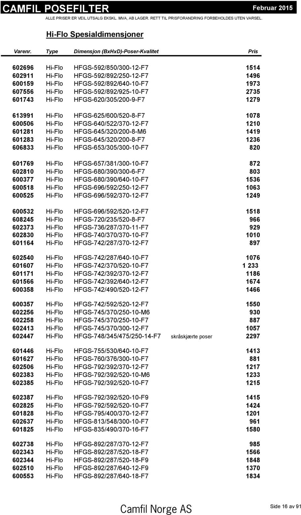 HFGS-592/892/925-10-F7 2735 601743 Hi-Flo HFGS-620/305/200-9-F7 1279 613991 Hi-Flo HFGS-625/600/520-8-F7 1078 600506 Hi-Flo HFGS-640/522/370-12-F7 1210 601281 Hi-Flo HFGS-645/320/200-8-M6 1419 601283