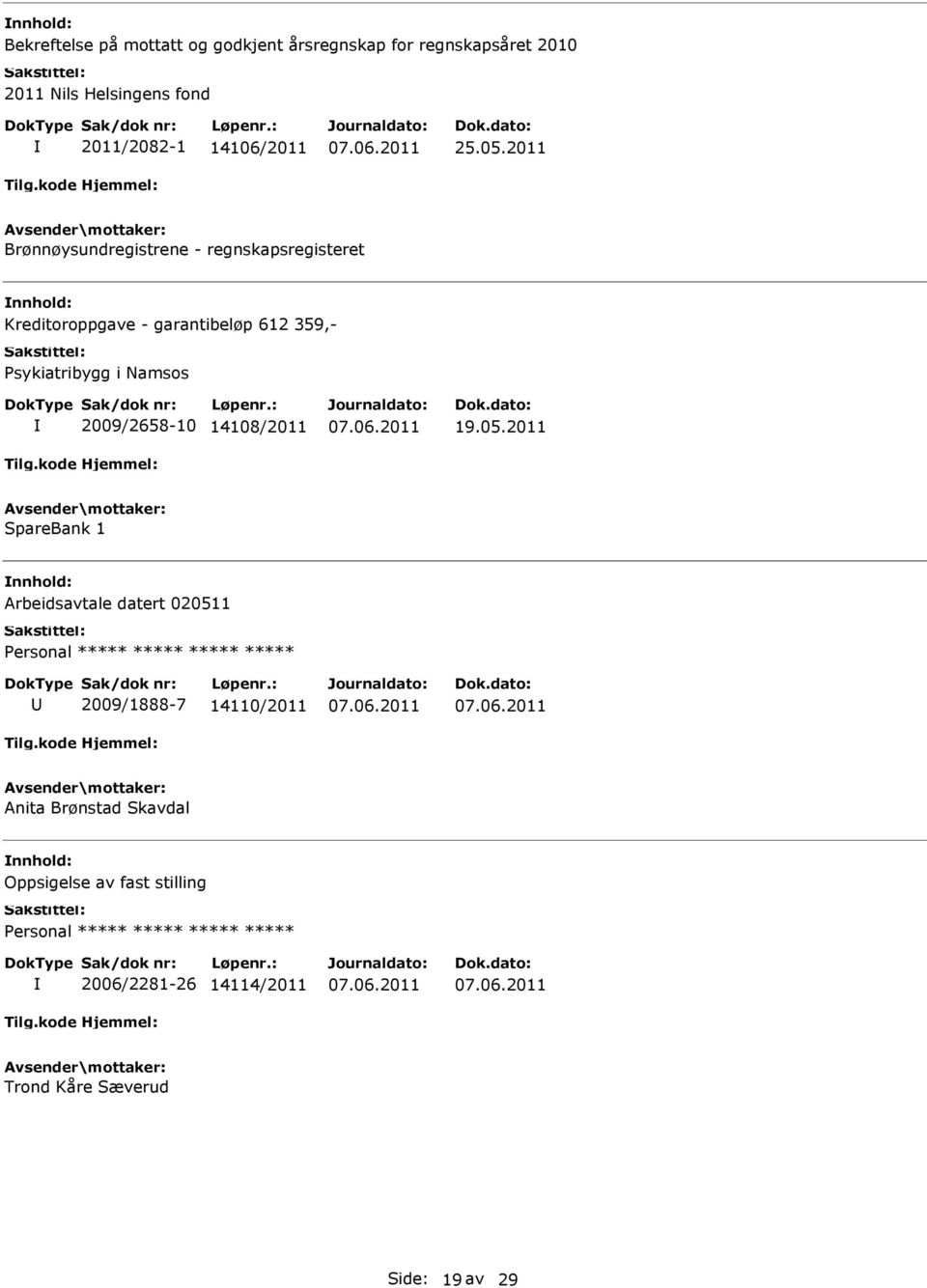 2011 Brønnøysundregistrene - regnskapsregisteret Kreditoroppgave - garantibeløp 612 359,- Psykiatribygg i Namsos