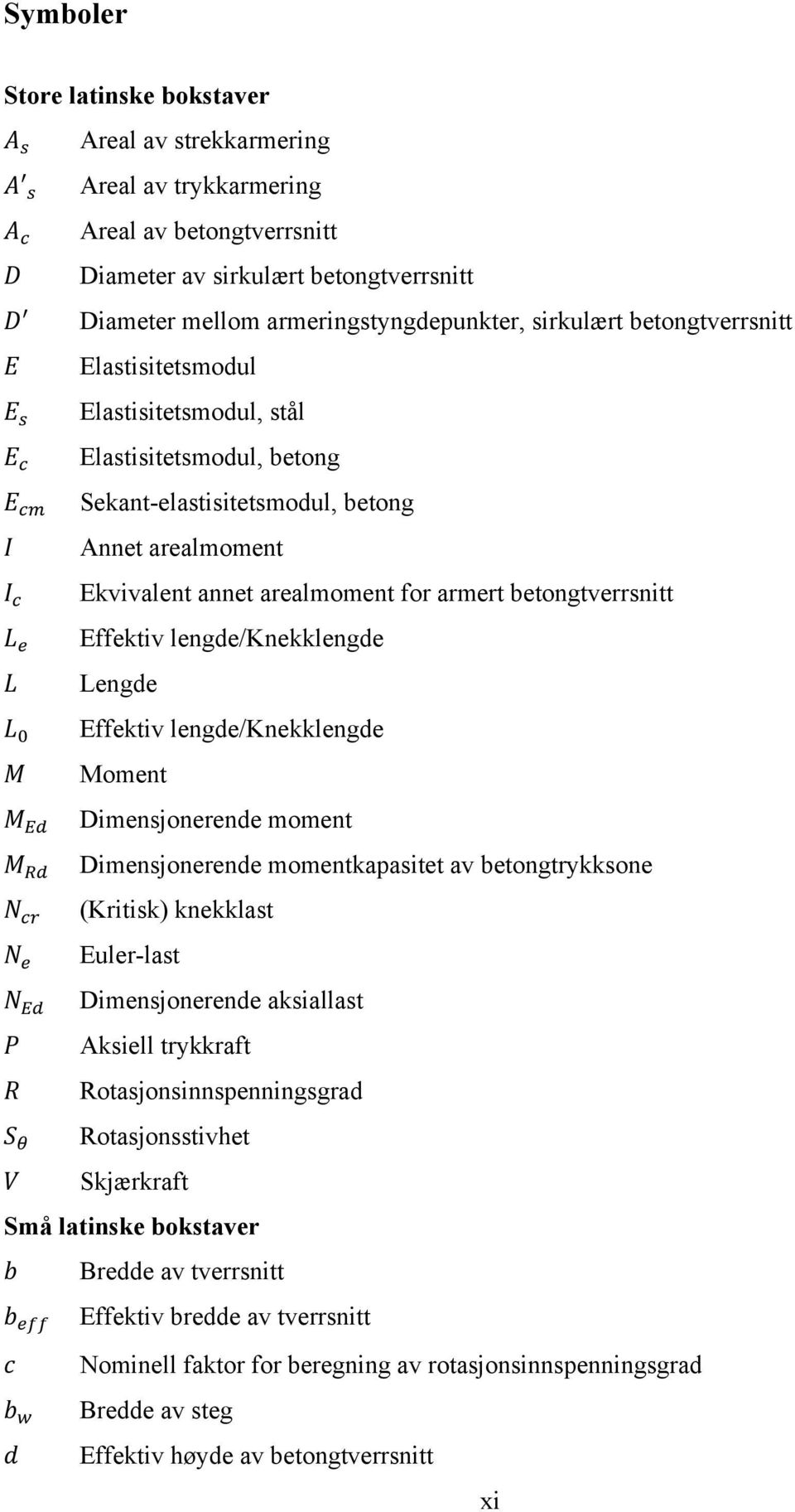 Effektiv lengde/knekklengde Lengde Effektiv lengde/knekklengde Moment Dimensjonerende moment Dimensjonerende momentkapasitet av betongtrykksone (Kritisk) knekklast Euler-last Dimensjonerende