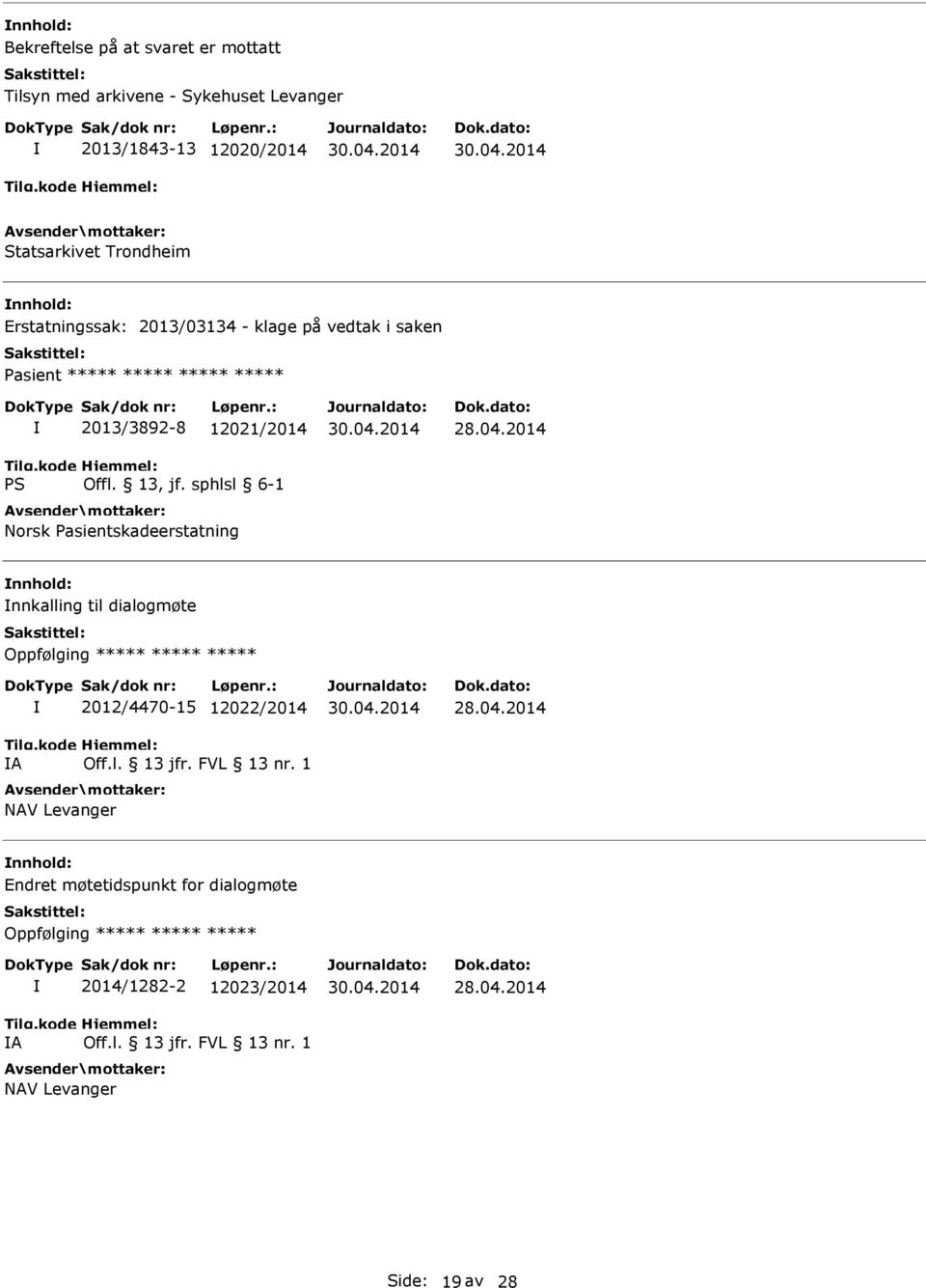 dialogmøte Oppfølging ***** ***** ***** A 2012/4470-15 12022/2014 Off.l. 13 jfr. FVL 13 nr.