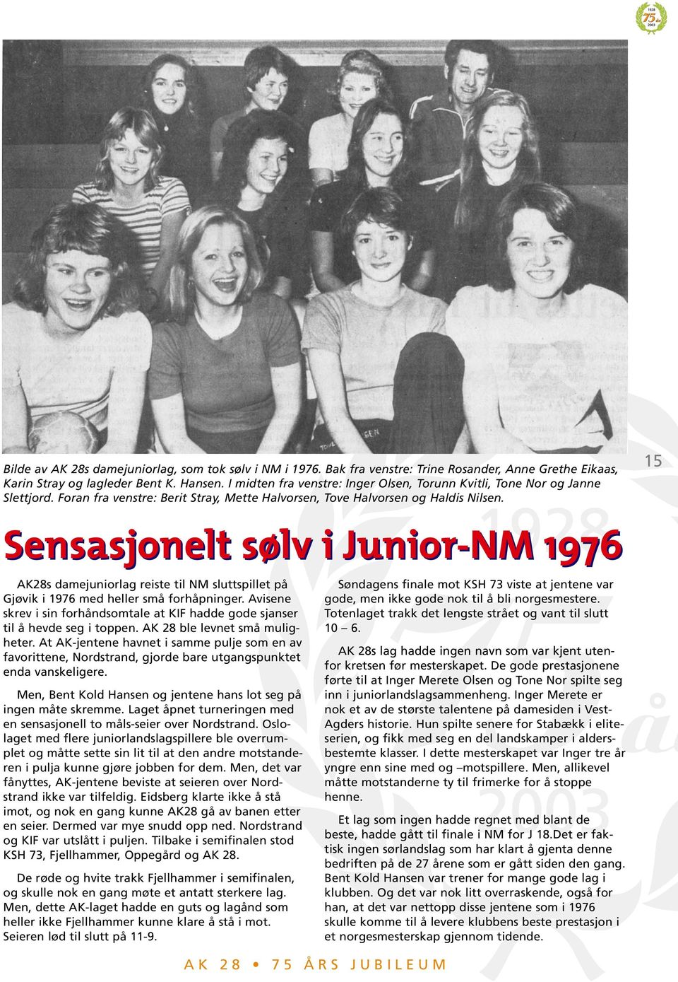 Sesasjoelt sølv i Juior-NM 1976 AK28s damejuiorlag reiste til NM sluttspillet på Gjøvik i 1976 med heller små forhåpiger.