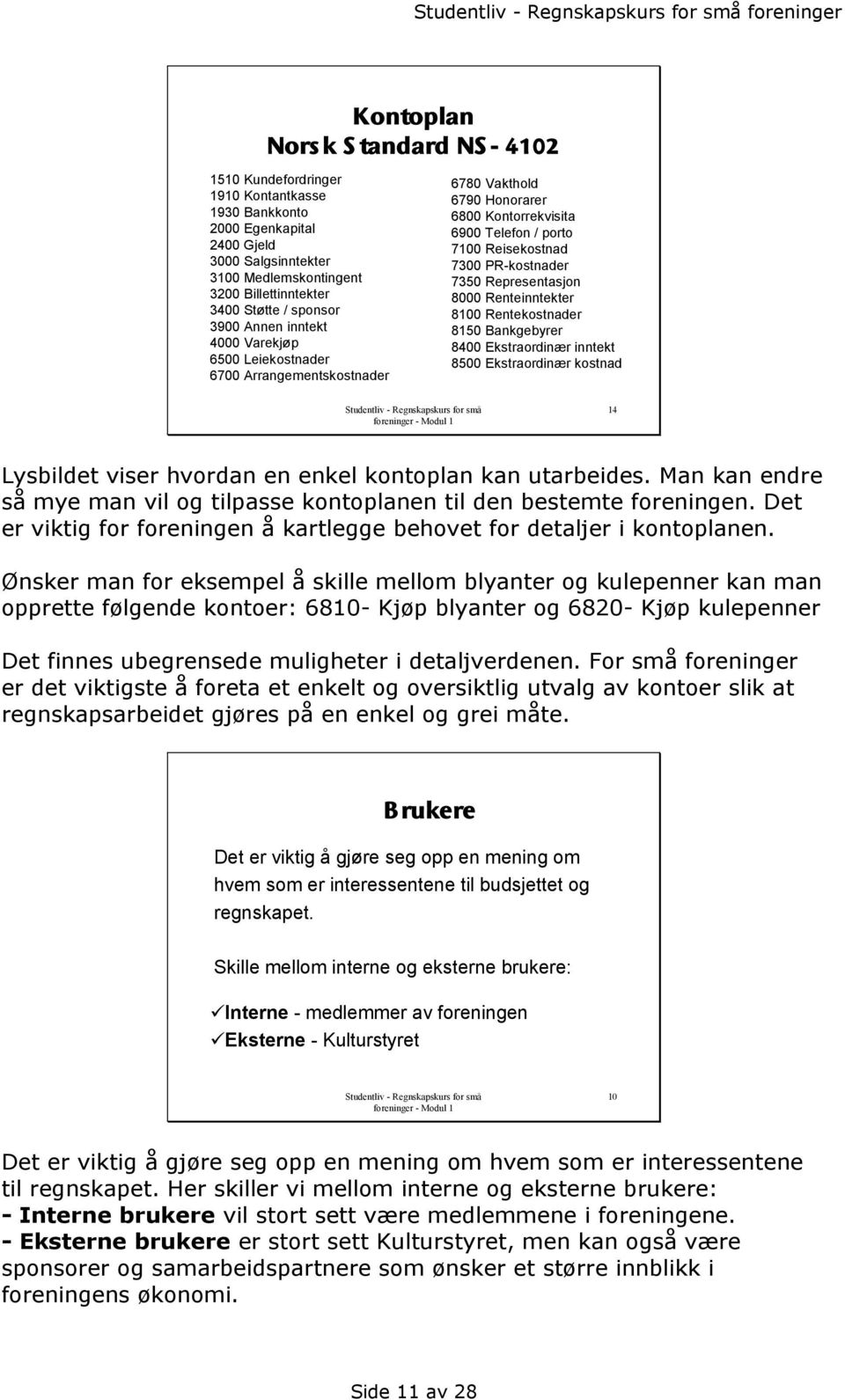 PR-kostnader 7350 Representasjon 8000 Renteinntekter 8100 Rentekostnader 8150 Bankgebyrer 8400 Ekstraordinær inntekt 8500 Ekstraordinær kostnad 14 Lysbildet viser hvordan en enkel kontoplan kan