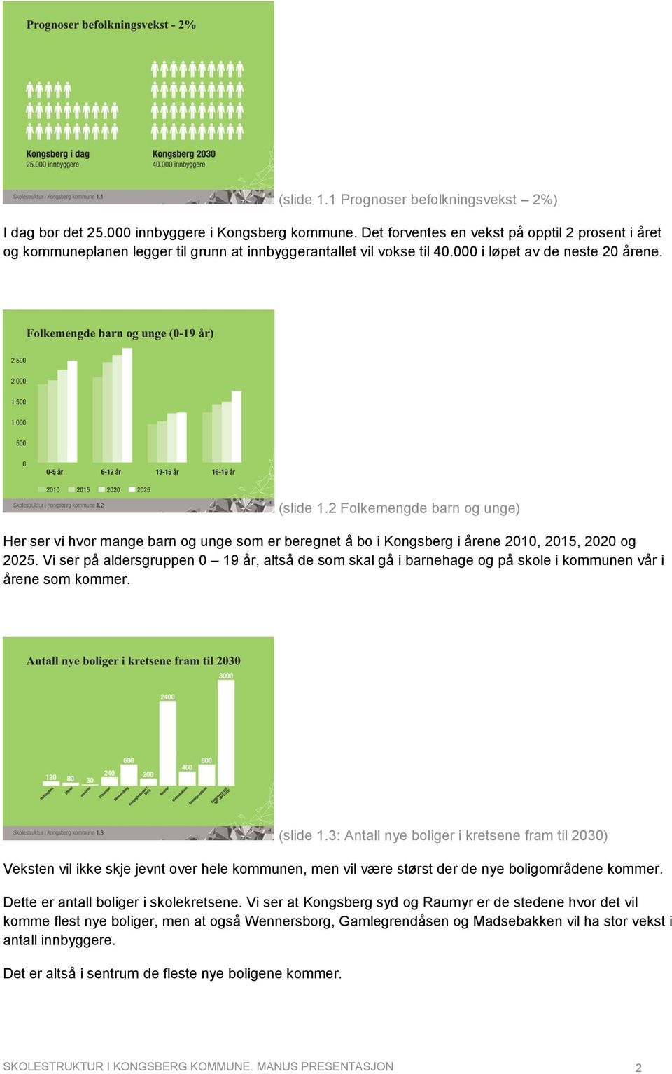 2 Folkemengde barn og unge) Her ser vi hvor mange barn og unge som er beregnet å bo i Kongsberg i årene 2010, 2015, 2020 og 2025.