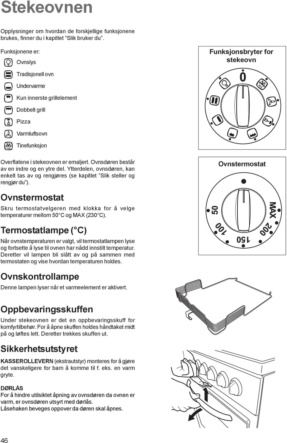 Ovnsdøren består av en indre og en ytre del. Ytterdelen, ovnsdøren, kan enkelt tas av og rengjøres (se kapitlet Slik steller og rengjør du ).