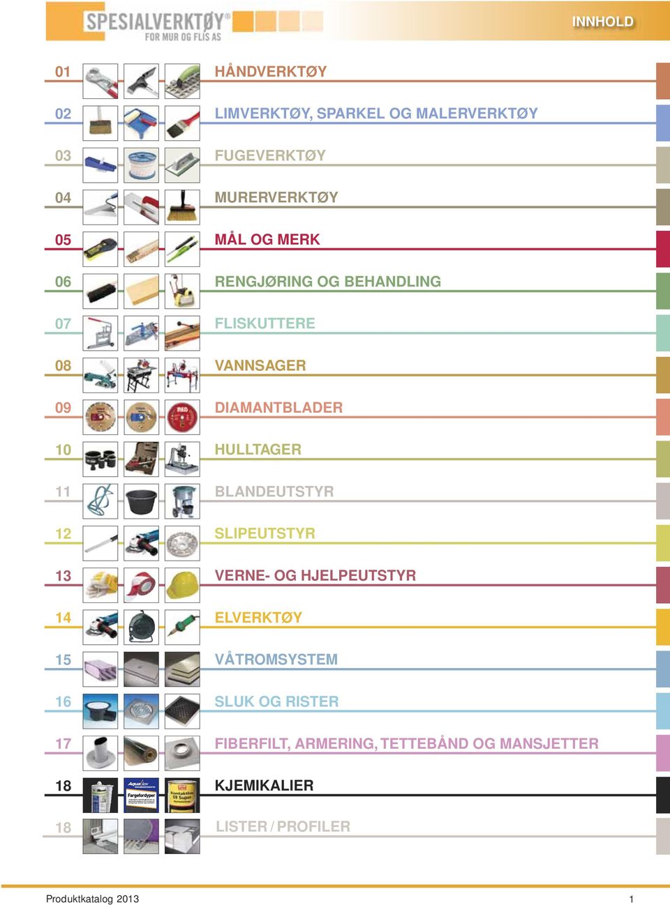 HULLTAGER 11 BLANDEUTSTYR 12 SLIPEUTSTYR 13 VERNE- OG HJELPEUTSTYR 14 ELVERKTØY 15 VÅTROMSYSTEM