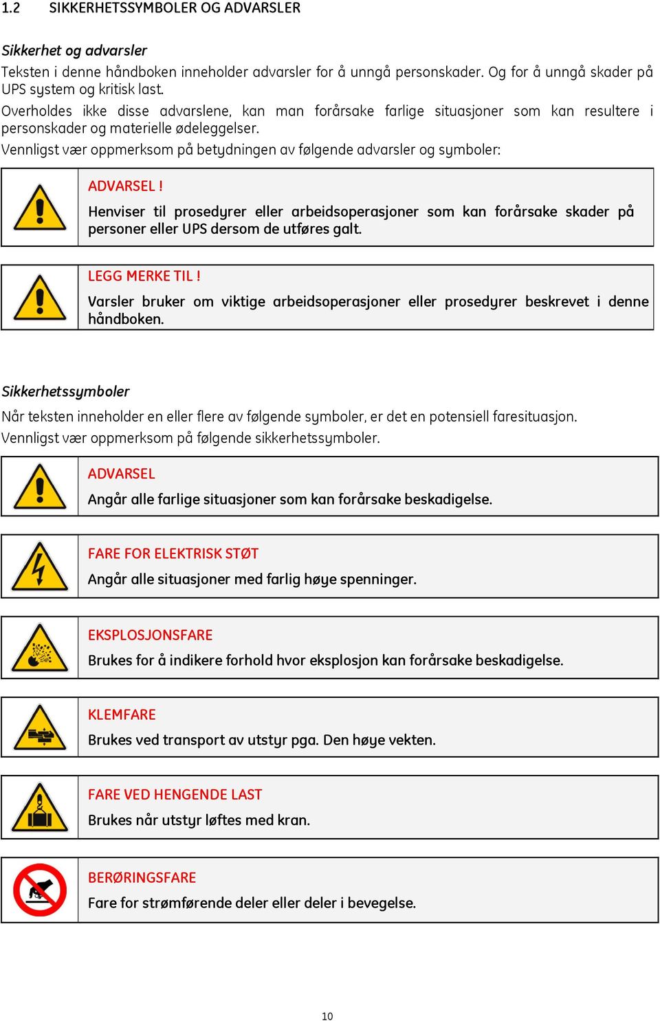 Vennligst vær oppmerksom på betydningen av følgende advarsler og symboler: ADVARSEL!