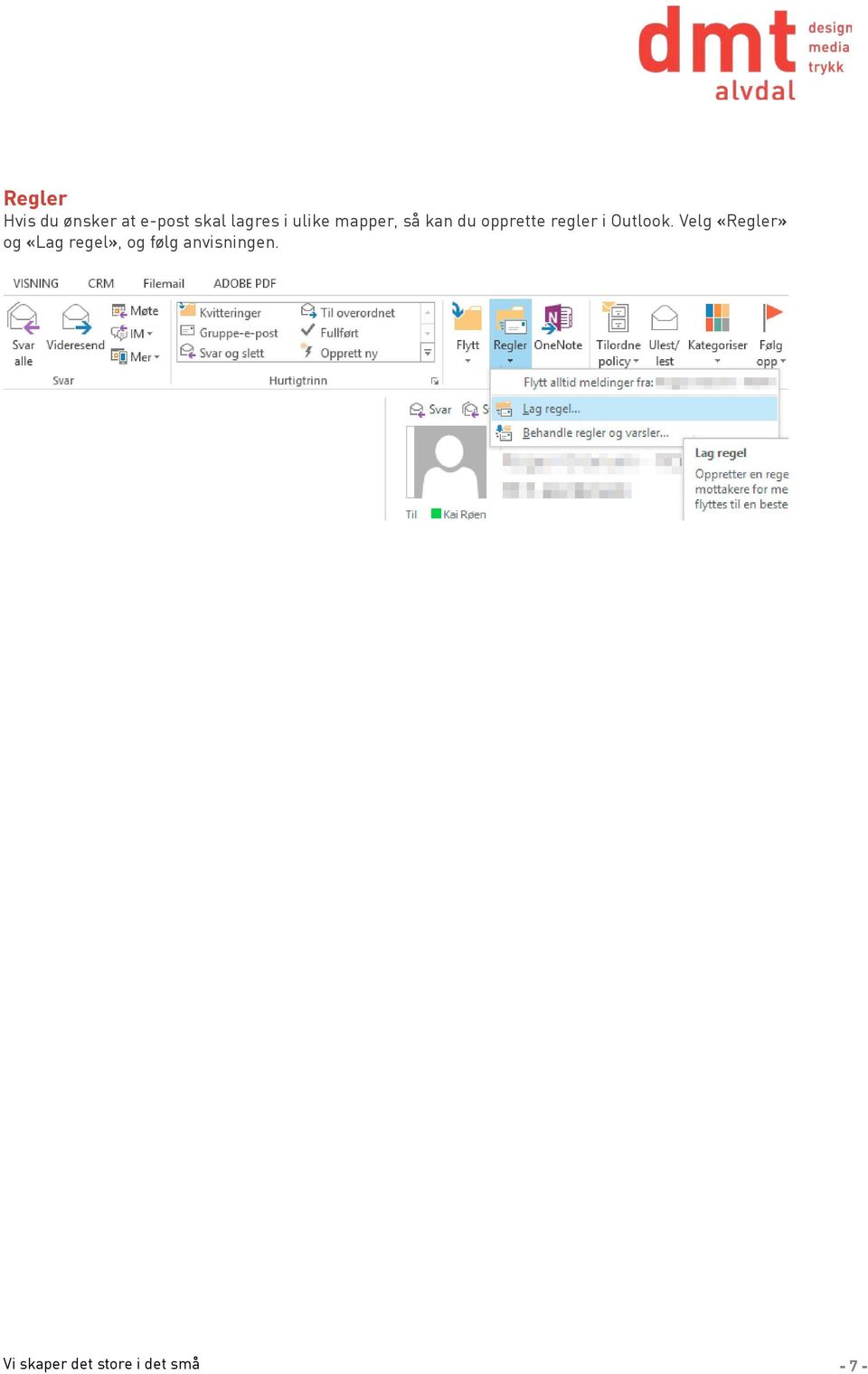 opprette regler i Outlook.