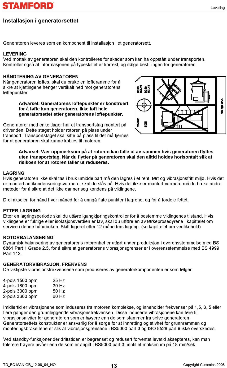 Kontroller også at informasjonen på typeskiltet er korrekt, og ifølge bestillingen for generatoren.