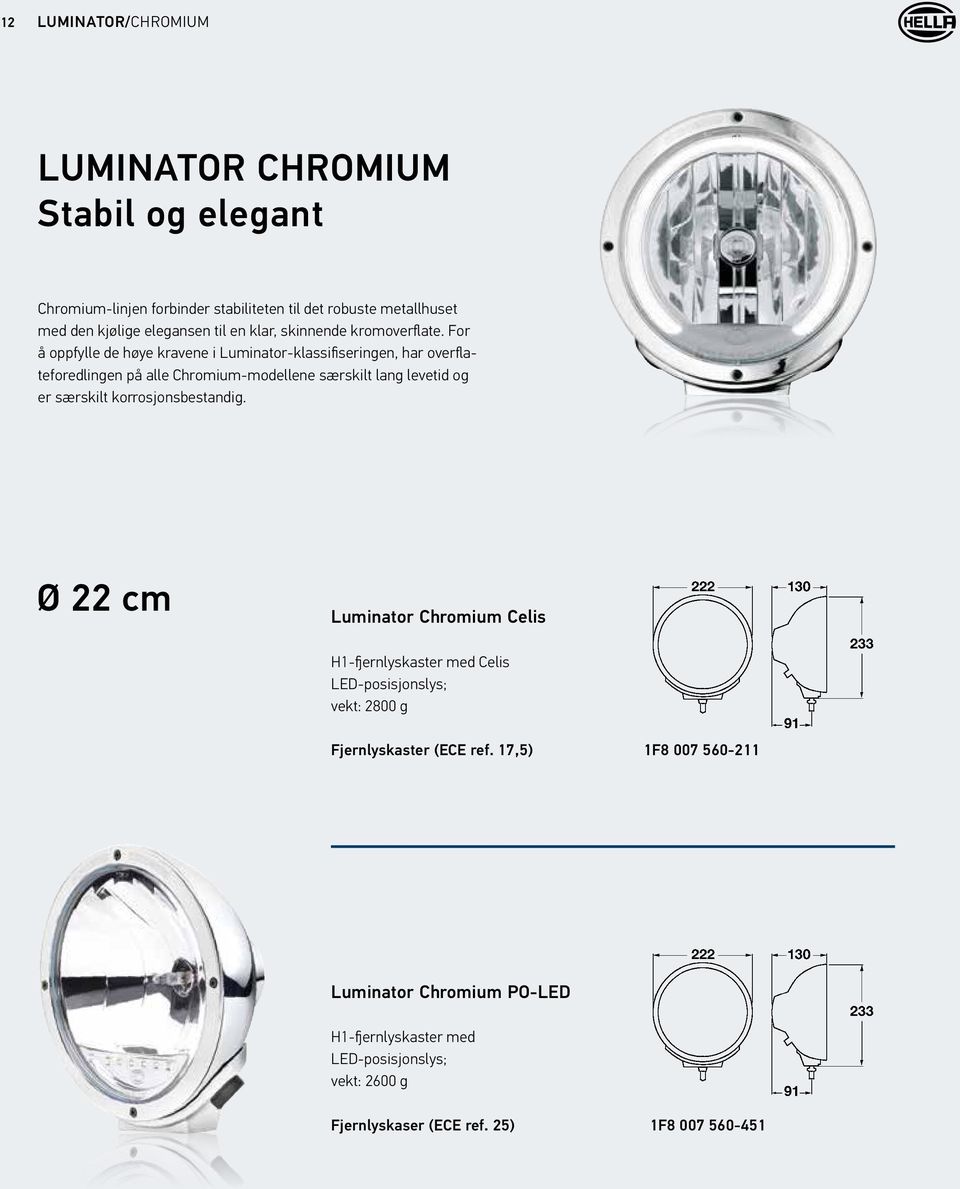 For å oppfylle de høye kravene i Luminator-klassifiseringen, har overflateforedlingen på alle Chromium-modellene særskilt lang levetid og er særskilt