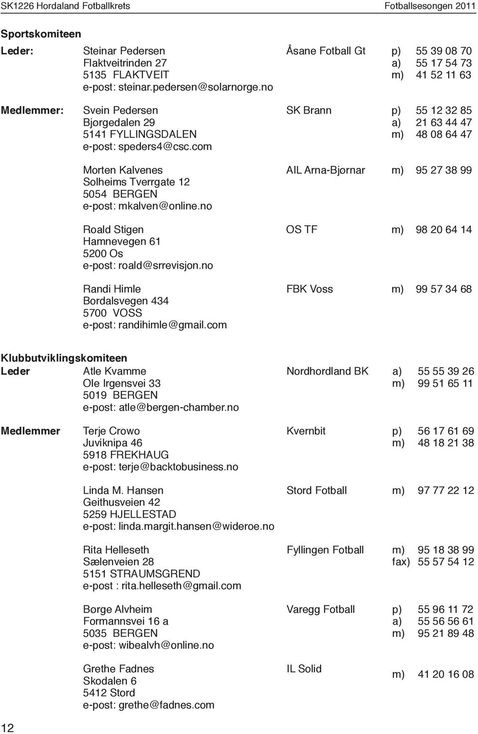 com SK Brann p) a) m) 55 12 32 85 21 63 44 47 48 08 64 47 Morten Kalvenes Solheims Tverrgate 12 5054 BERGEN e-post: mkalven@online.no Roald Stigen Hamnevegen 61 5200 Os e-post: roald@srrevisjon.