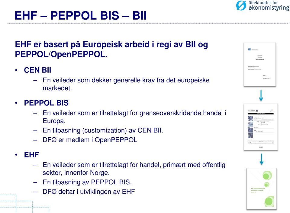 PEPPOL BIS EHF En veileder som er tilrettelagt for grenseoverskridende handel i Europa.