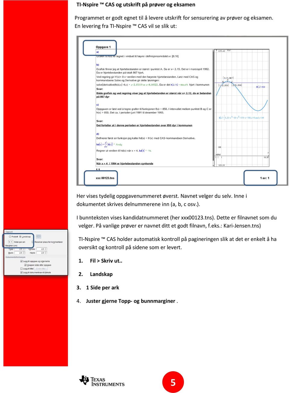 I bunnteksten vises kandidatnummeret (her xxx00123.tns). Dette er filnavnet som du velger. På vanlige prøver er navnet ditt et godt filnavn, f.eks.: Kari-Jensen.