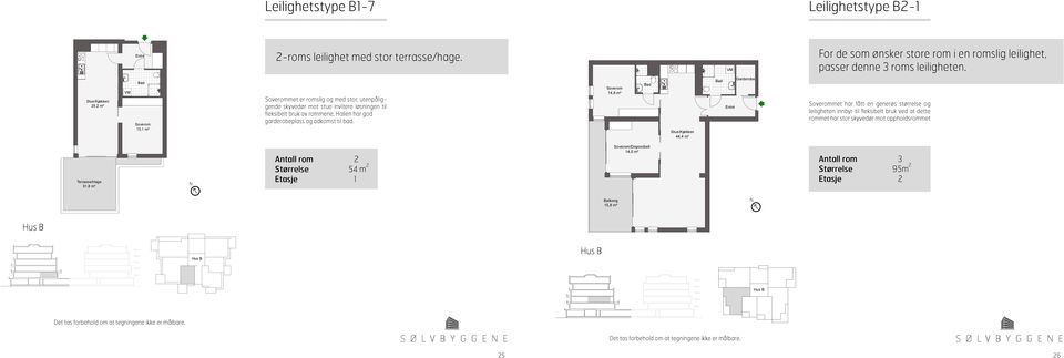 25,2 m² 1,1 m² met er romslig og med stor, utenpåliggende skyvedør mot stue invitere løsningen til fleksibelt bruk av rommene.