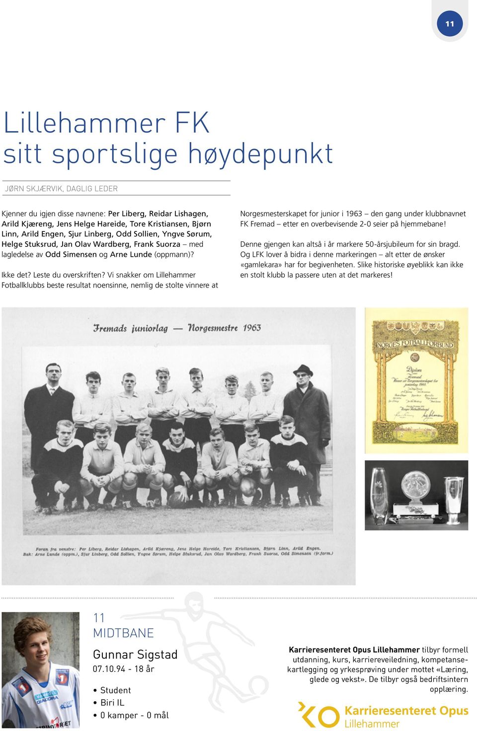 Vi snakker om Lillehammer Fotballklubbs beste resultat noensinne, nemlig de stolte vinnere at Norgesmesterskapet for junior i 1963 den gang under klubbnavnet FK Fremad etter en overbevisende 2-0