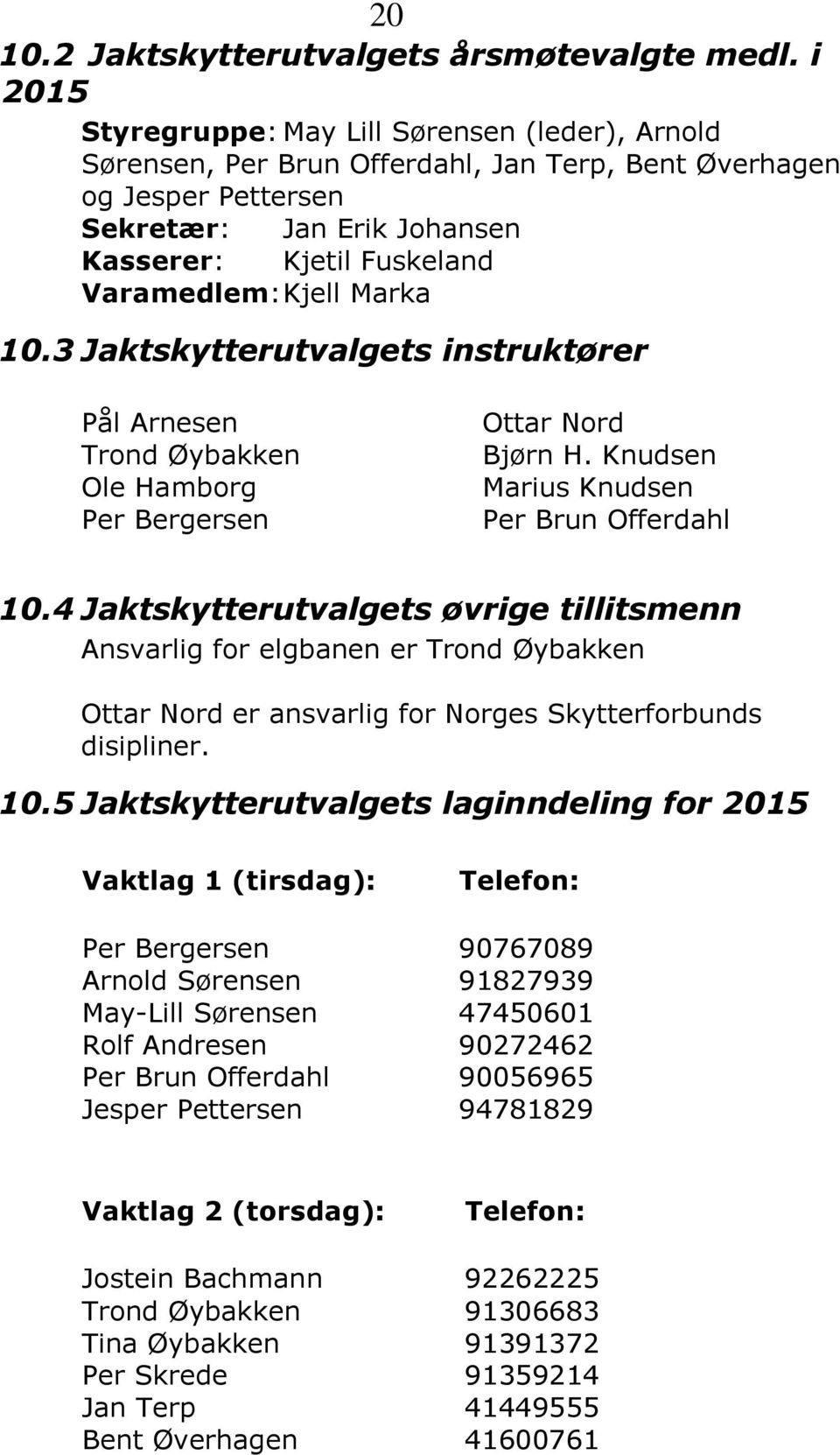 Kjell Marka 10.3 Jaktskytterutvalgets instruktører Pål Arnesen Trond Øybakken Ole Hamborg Per Bergersen Ottar Nord Bjørn H. Knudsen Marius Knudsen Per Brun Offerdahl 10.