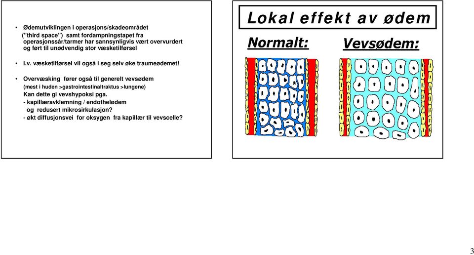 Overvæsking fører også til generelt vevsødem (mest i huden >gastrointestinaltraktus >lungene) Kan dette gi vevshypoksi pga.