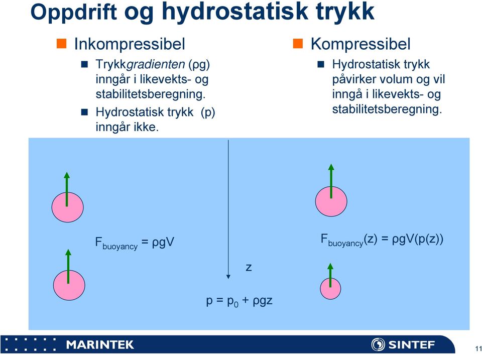 Kompressibel Hydrostatisk trykk påvirker volum og vil inngå i likevekts- og