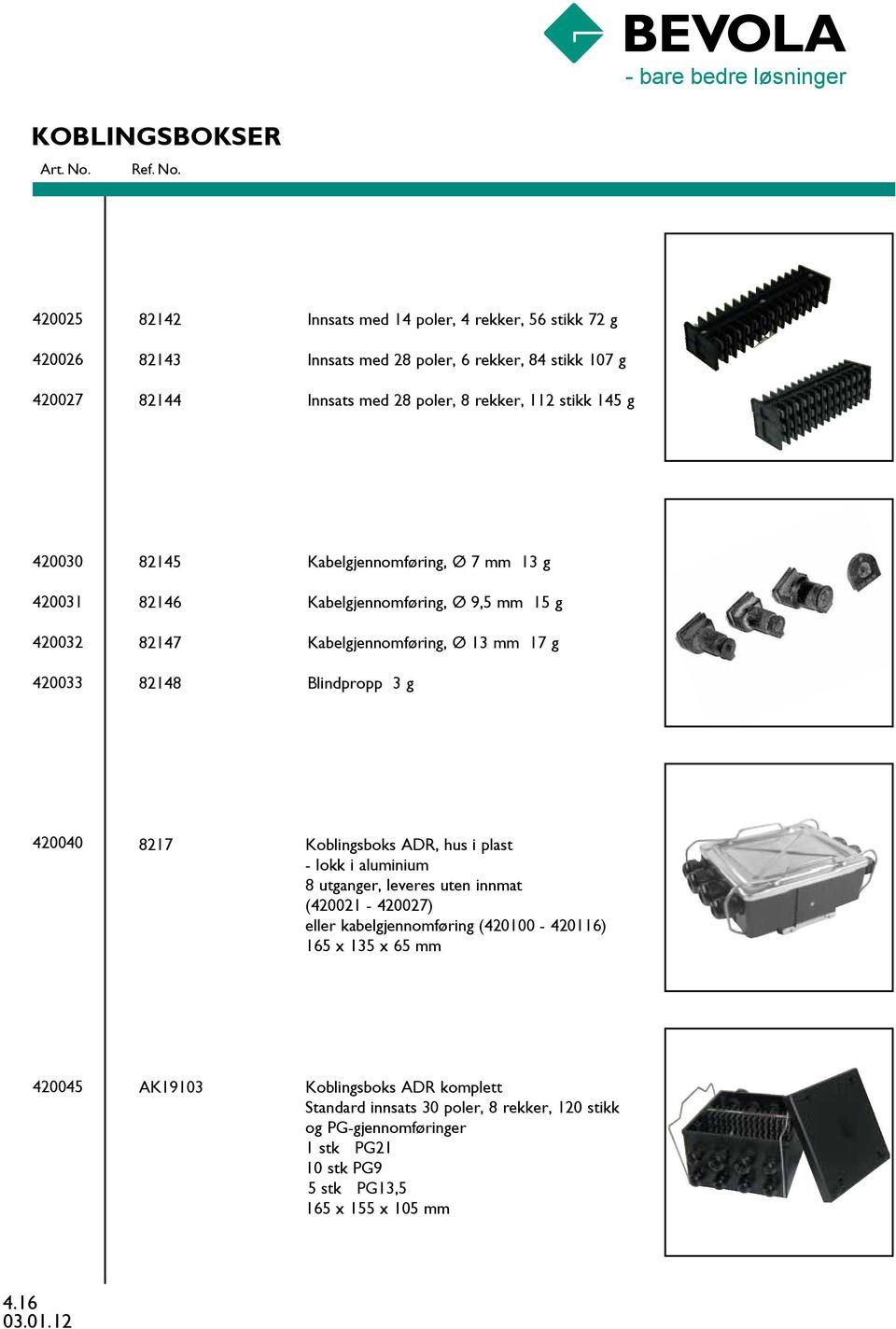 Blindpropp 3 g 420040 8217 Koblingsboks ADR, hus i plast - lokk i aluminium 8 utganger, leveres uten innmat (420021-420027) eller kabelgjennomføring (420100-420116) 165 x 135