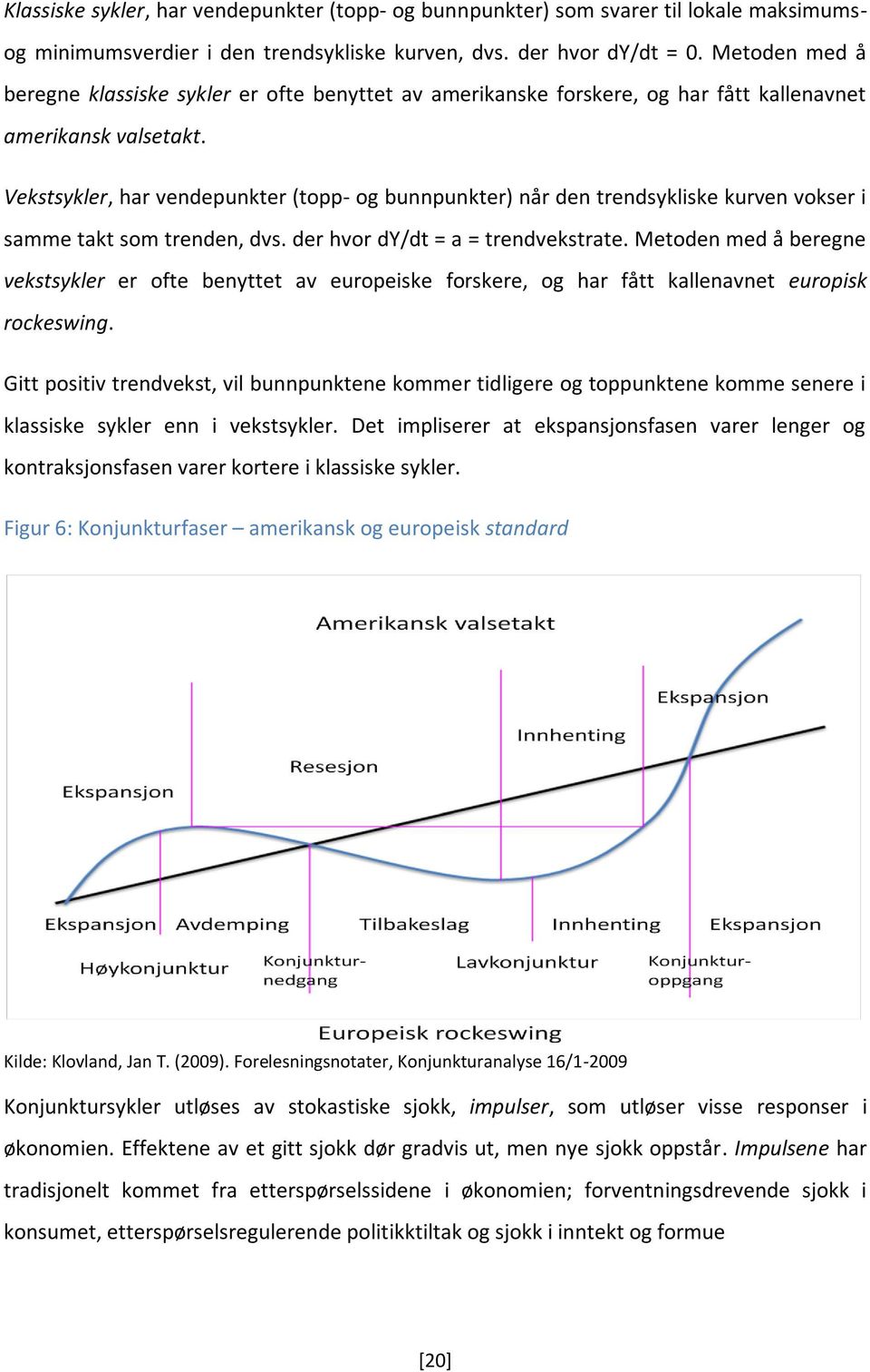 Vekstsykler, har vendepunkter (topp- og bunnpunkter) når den trendsykliske kurven vokser i samme takt som trenden, dvs. der hvor dy/dt = a = trendvekstrate.