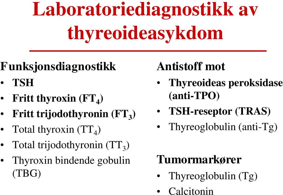 (TT 3 ) Thyroxin bindende gobulin (TBG) Antistoff mot Thyreoideas peroksidase