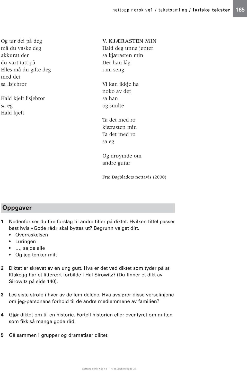 Dagbladets nettavis (2000) Oppgaver 1 Nedenfor ser du fire forslag til andre titler på diktet. Hvilken tittel passer best hvis «Gode råd» skal byttes ut? Begrunn valget ditt.