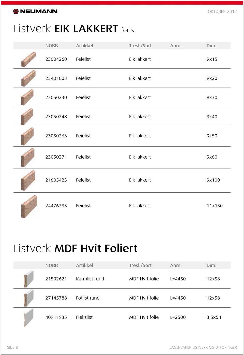 Eik lakkert 9x40 23050263 Feielist Eik lakkert 9x50 23050271 Feielist Eik lakkert 9x60 21605423 Feielist Eik lakkert 9x100