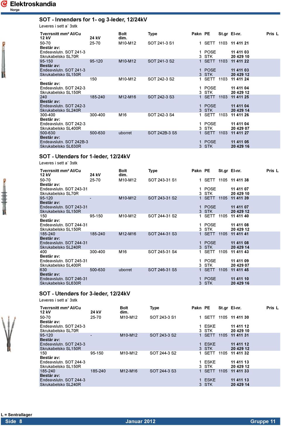 SOT 241-3 1 POSE 11 411 03 Skrukabelsko SL150R 3 STK 20 429 12-150 M10-M12 SOT 242-3 S2 1 SETT 1103 11 411 24 Består av: Endeavslutn.