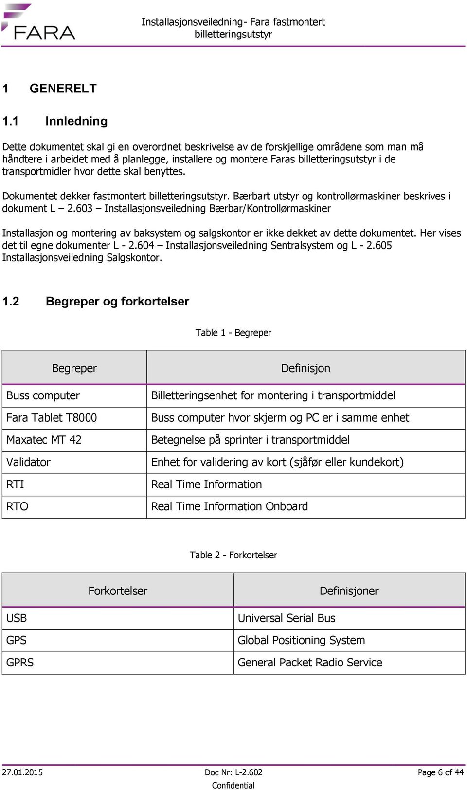 skal benyttes. Dokumentet dekker fastmontert. Bærbart utstyr og kontrollørmaskiner beskrives i dokument L 2.