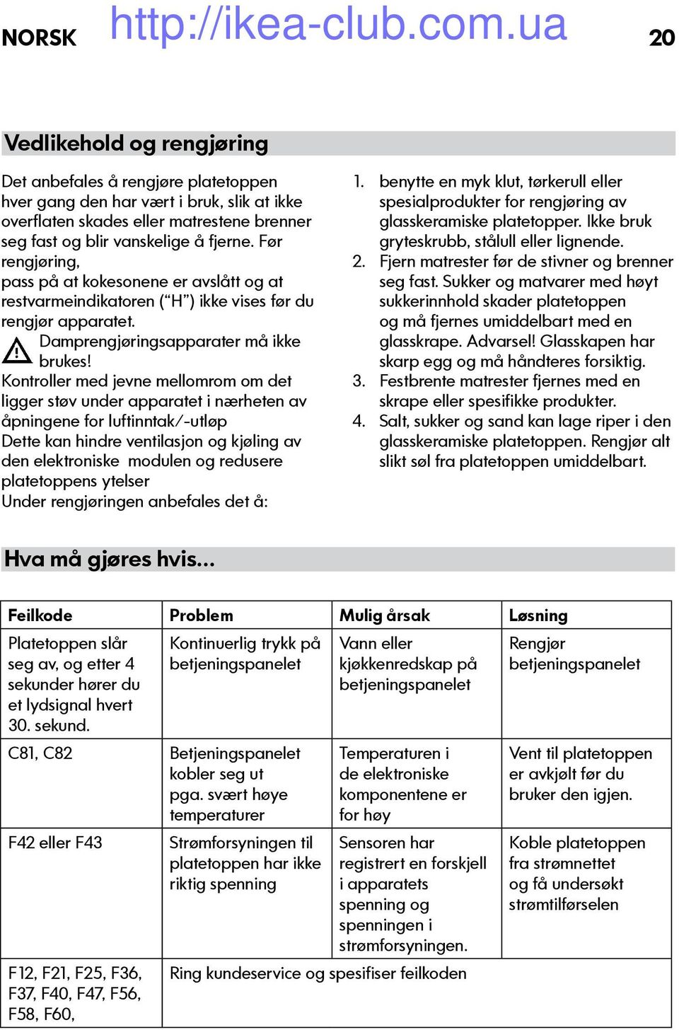 Kontroller med jevne mellomrom om det ligger støv under apparatet i nærheten av åpningene for luftinntak/-utløp Dette kan hindre ventilasjon og kjøling av den elektroniske modulen og redusere