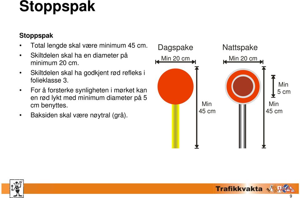 Skiltdelen skal ha godkjent rød refleks i folieklasse 3.