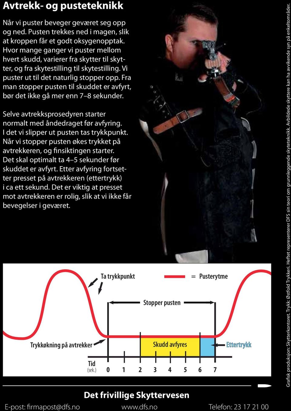 Fra man stopper pusten til skuddet er avfyrt, bør det ikke gå mer enn 7 8 sekunder. Selve avtrekksprosedyren starter normalt med åndedraget før avfyring. I det vi slipper ut pusten tas trykkpunkt.