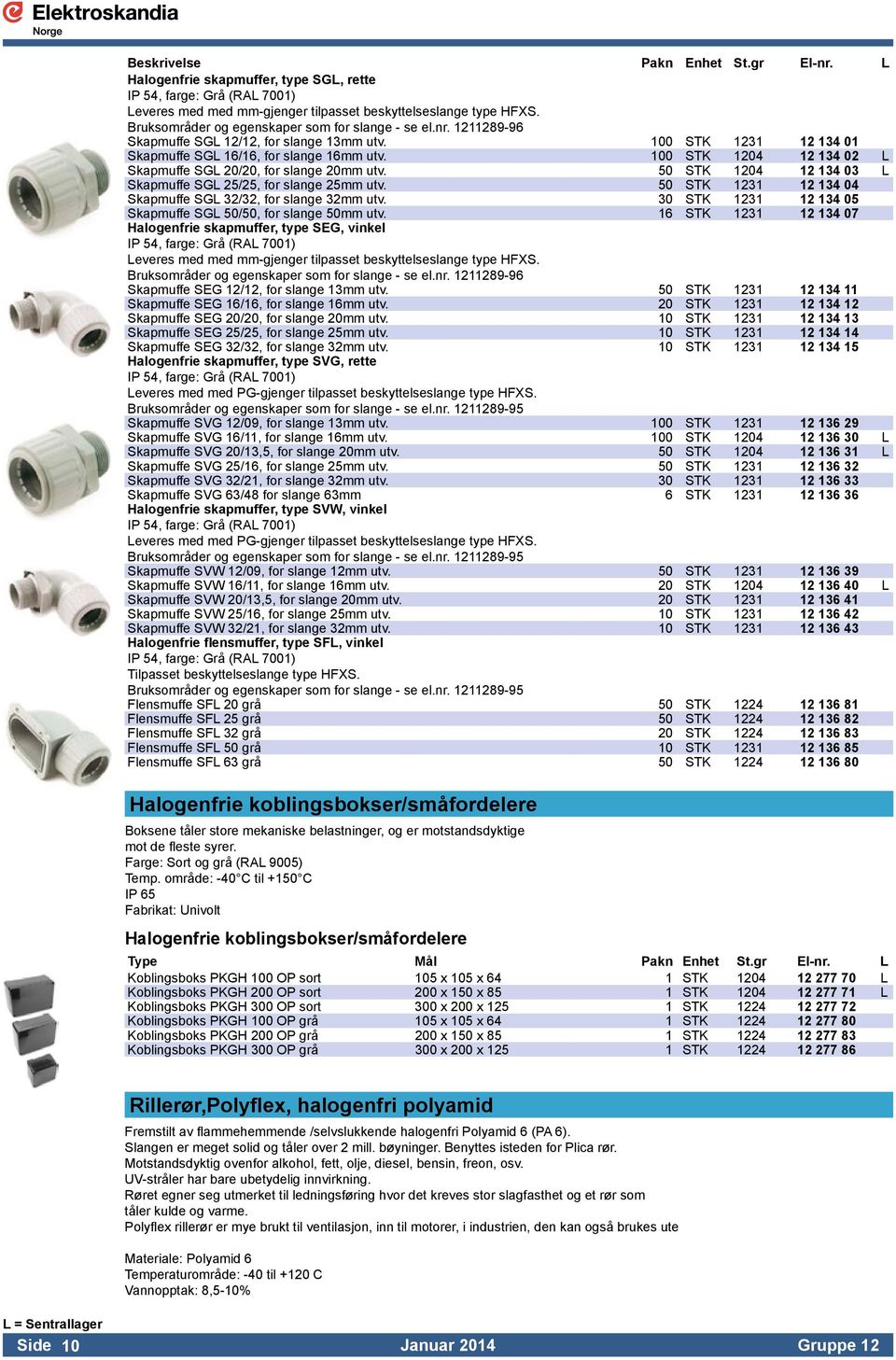 50 STK 1204 12 134 03 L Skapmuffe SGL 25/25, for slange 25mm utv. 50 STK 1231 12 134 04 Skapmuffe SGL 32/32, for slange 32mm utv. 30 STK 1231 12 134 05 Skapmuffe SGL 50/50, for slange 50mm utv.