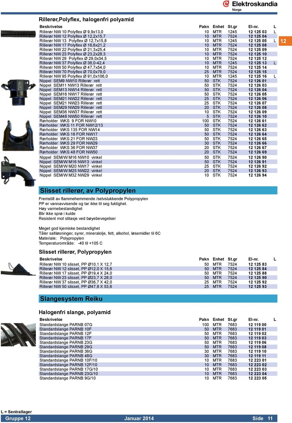 NW 29 Polyflex Ø 29,0x34,5 10 MTR 7524 12 125 12 Rillerør NW 37 Polyflex Ø 36,0-42,4 10 MTR 1245 12 125 13 L Rillerør NW 50 Polyflex Ø 47,7x54,0 10 MTR 7524 12 125 14 Rillerør NW 70 Polyflex Ø