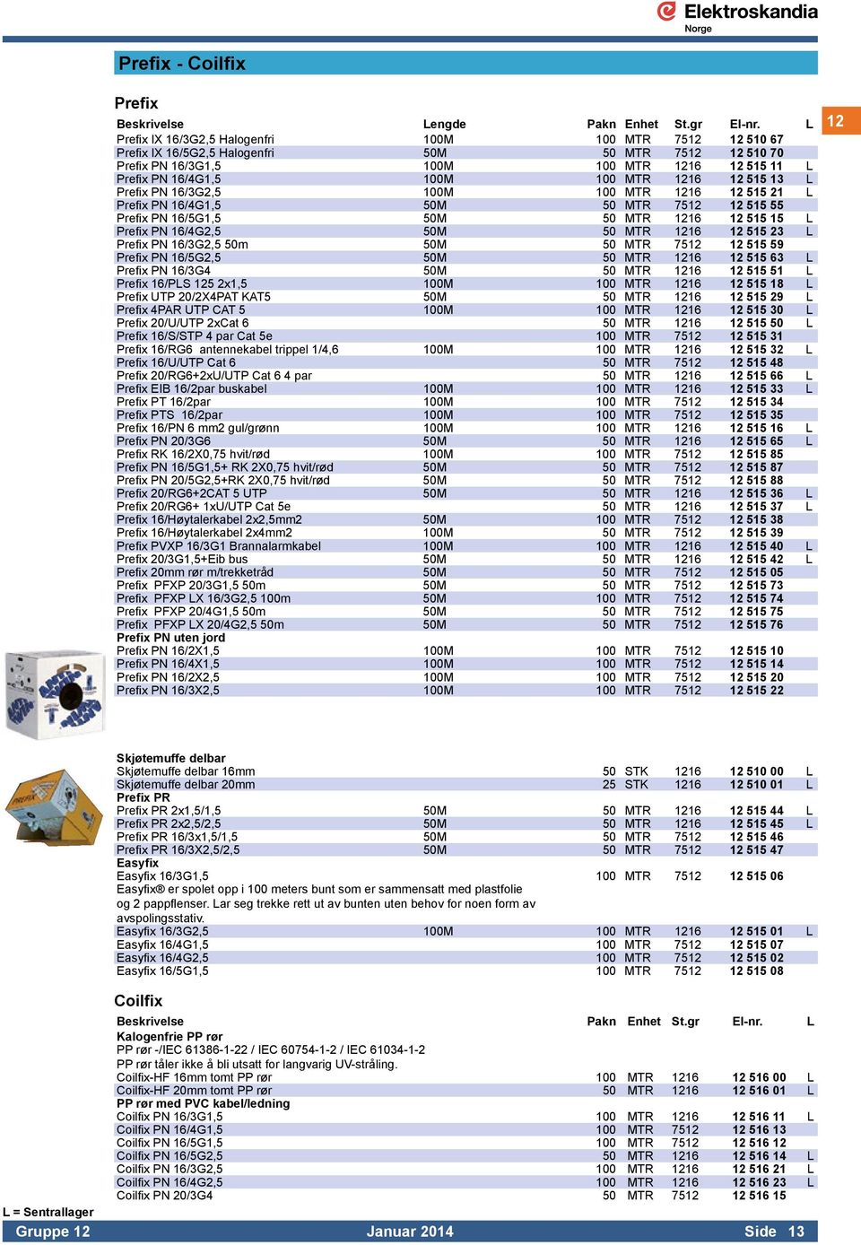 1216 12 515 13 L Prefix PN 16/3G2,5 100M 100 MTR 1216 12 515 21 L Prefix PN 16/4G1,5 50M 50 MTR 7512 12 515 55 Prefix PN 16/5G1,5 50M 50 MTR 1216 12 515 15 L Prefix PN 16/4G2,5 50M 50 MTR 1216 12 515