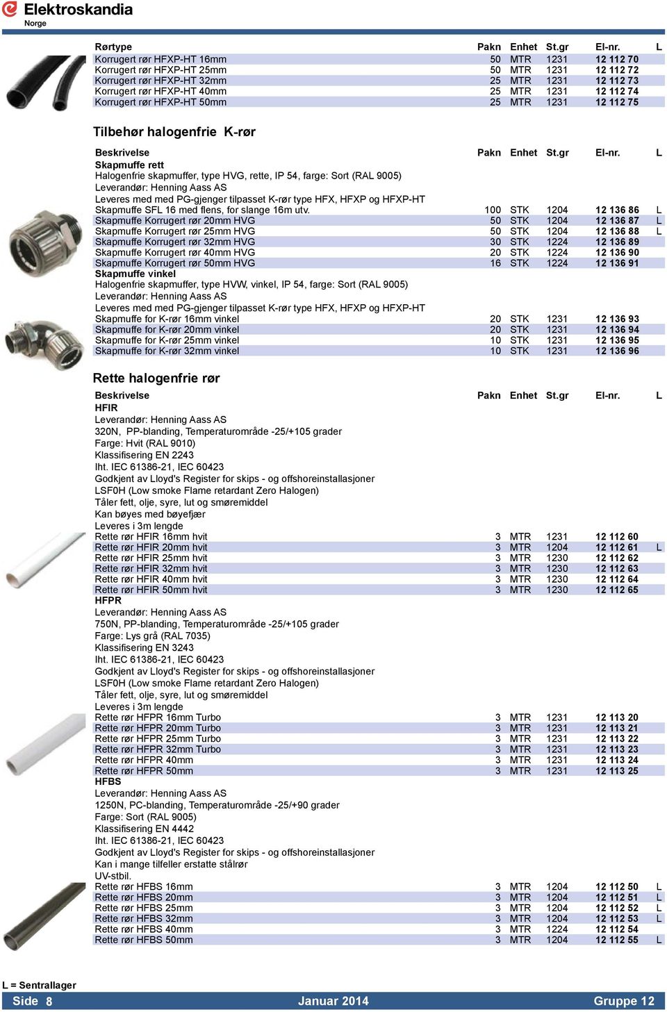 Korrugert rør HFXP-HT 50mm 25 MTR 1231 12 112 75 Tilbehør halogenfrie K-rør Skapmuffe rett Halogenfrie skapmuffer, type HVG, rette, IP 54, farge: Sort (RAL 9005) Leverandør: Henning Aass AS Leveres