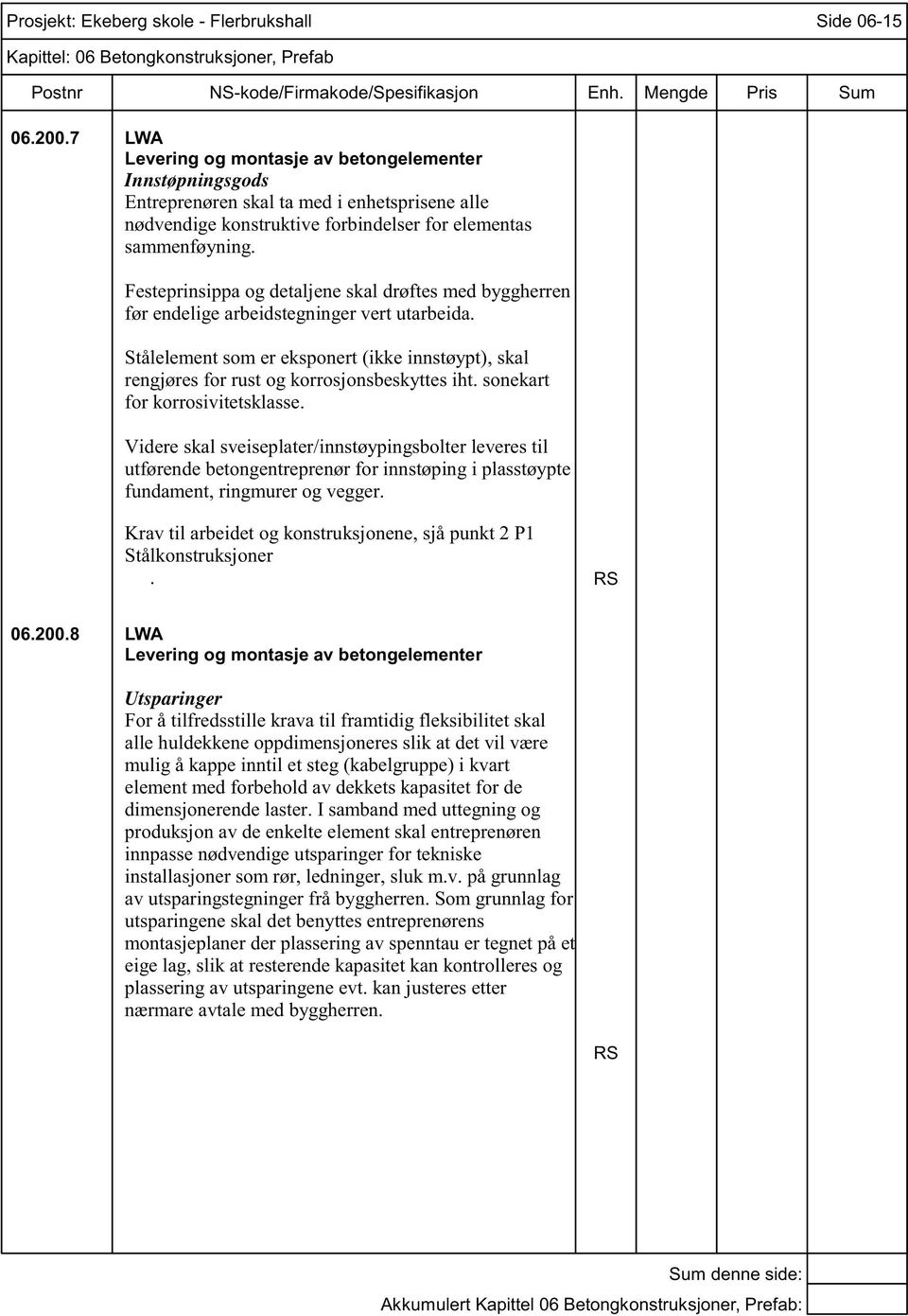 Festeprinsippa og detaljene skal drøftes med byggherren før endelige arbeidstegninger vert utarbeida. Stålelement som er eksponert (ikke innstøypt), skal rengjøres for rust og korrosjonsbeskyttes iht.