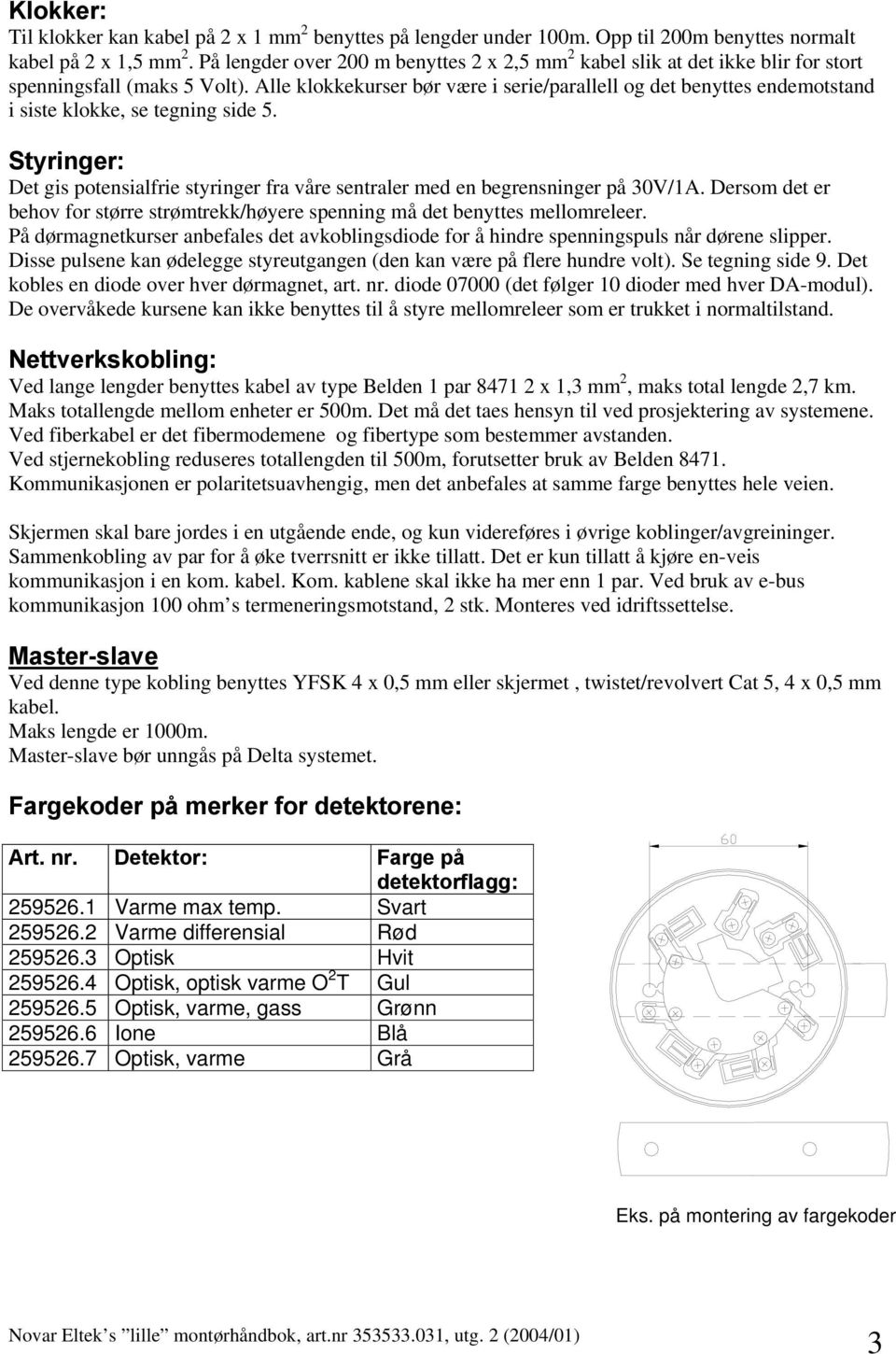 Alle klokkekurser bør være i serie/parallell og det benyttes endemotstand i siste klokke, se tegning side. Styringer: Det gis potensialfrie styringer fra våre sentraler med en begrensninger på 0V/A.