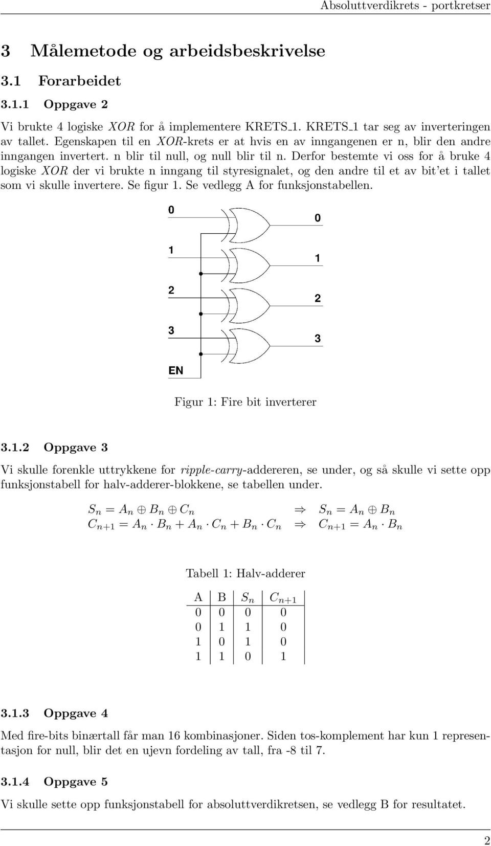 Derfor bestemte vi oss for å bruke 4 logiske XOR der vi brukte n inngang til styresignalet, og den andre til et av bit et i tallet som vi skulle invertere. Se figur 1.