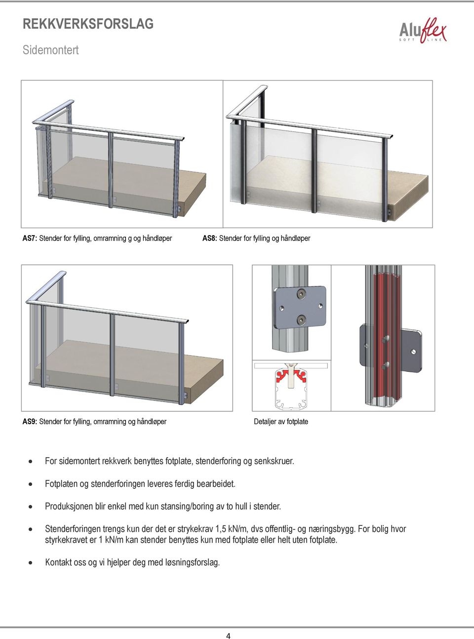 Fotplaten og stenderforingen leveres ferdig bearbeidet. Produksjonen blir enkel med kun stansing/boring av to hull i stender.