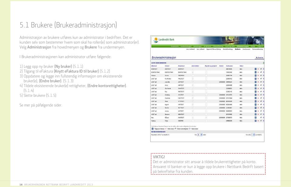 1.2) 3) Oppdatere og legge inn fullstendig informasjon om eksisterende bruker(e), (Endre bruker). (5.1.3) 4) Tildele eksisterende bruker(e) rettigheter, (Endre kontorettigheter). (5.1.4) 5) Slette brukere (5.