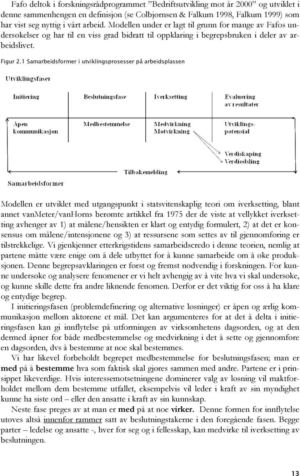 1 Samarbeidsformer i utviklingsprosesser på arbeidsplassen Modellen er utviklet med utgangspunkt i statsvitenskaplig teori om iverksetting, blant annet vanmeter/vanhorns berømte artikkel fra 1975 der