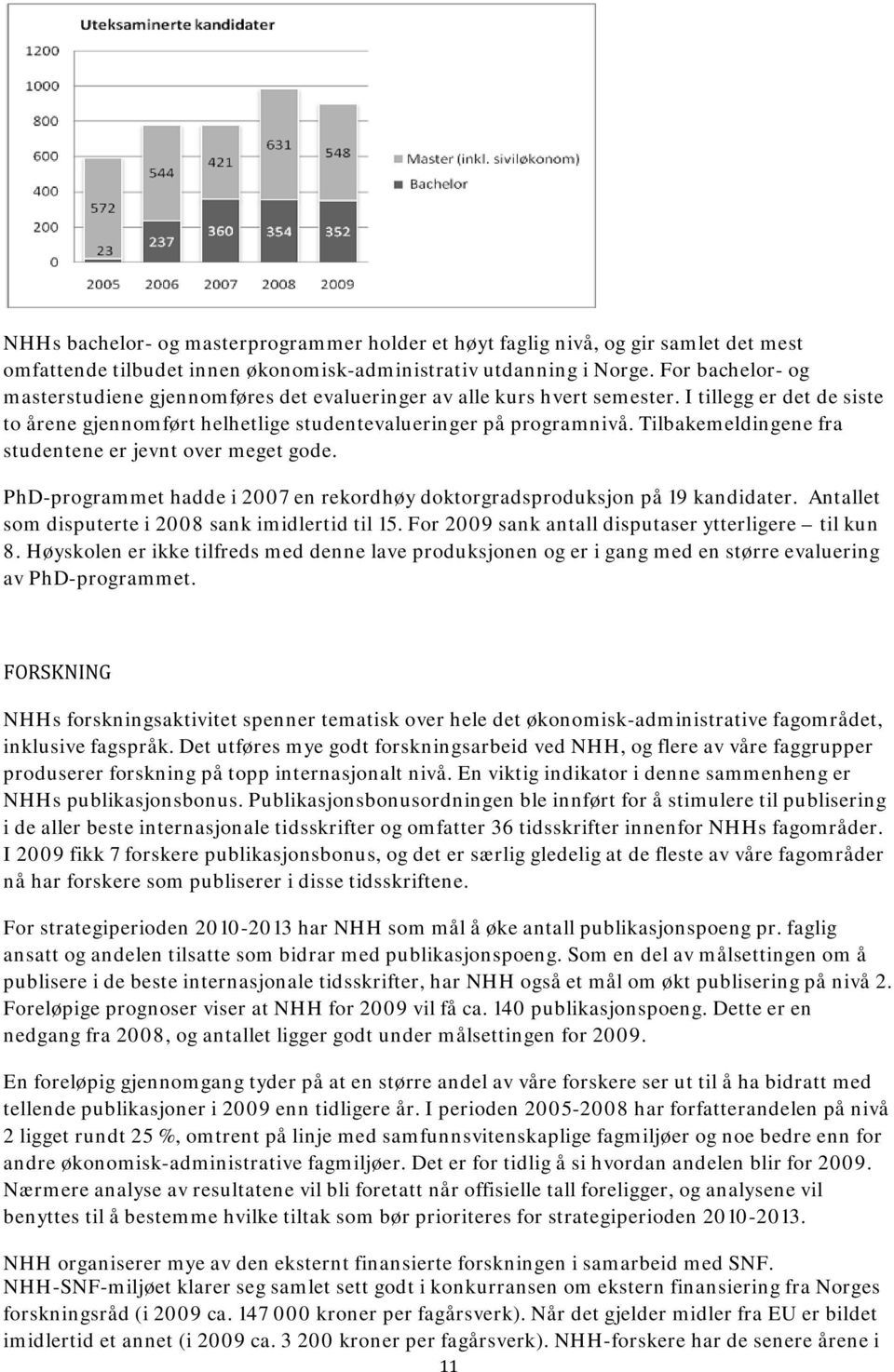 Tilbakemeldingene fra studentene er jevnt over meget gode. PhD-programmet hadde i 2007 en rekordhøy doktorgradsproduksjon på 19 kandidater. Antallet som disputerte i 2008 sank imidlertid til 15.