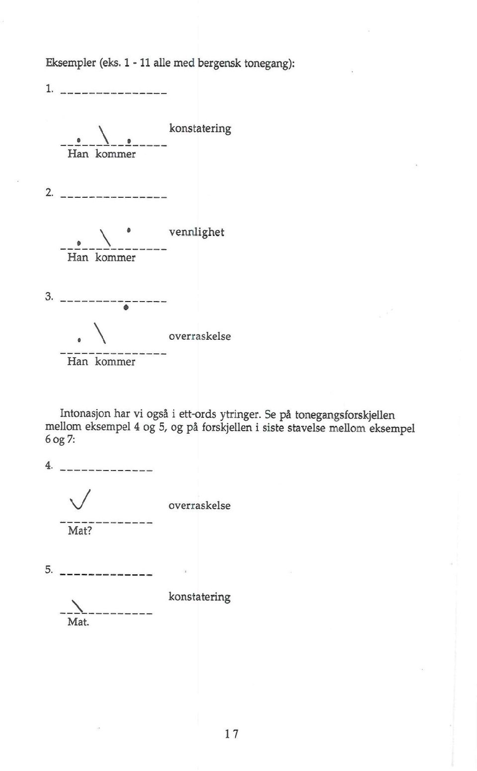 , \ overraskelse Han kommer Intonasjon har vi også i ett-ords ytringer.