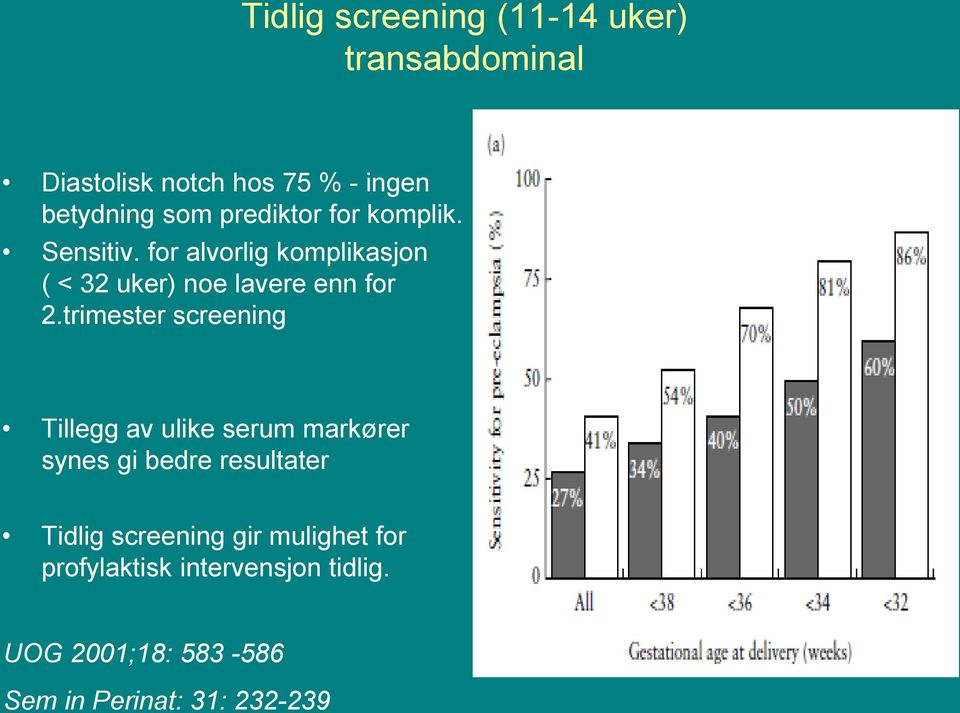 trimester screening Tillegg av ulike serum markører synes gi bedre resultater Tidlig screening